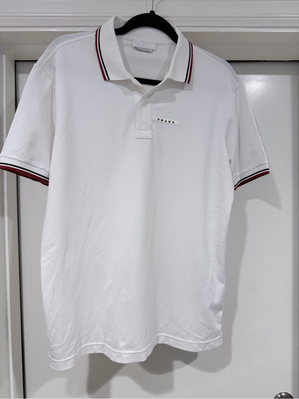 Prada White Polo Shirt with Contrast Stripe Collar 100 💯 authentic